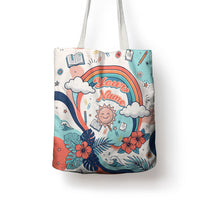 Personalized Hawaii Back To School Tote Bag Retro Rainbow Sun with Tropical Hibiscus Flowers TS04 - Polynesian Pride