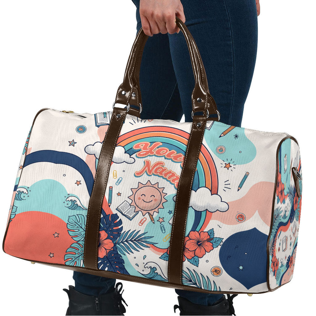 Personalized Hawaii Back To School Travel Bag Retro Rainbow Sun with Tropical Hibiscus Flowers TS04 - Polynesian Pride