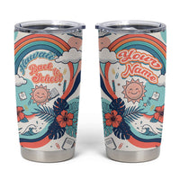 Personalized Hawaii Back To School Tumbler Cup Retro Rainbow Sun with Tropical Hibiscus Flowers TS04 White Blue - Polynesian Pride
