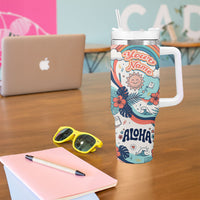 Personalized Hawaii Back To School Tumbler With Handle Retro Rainbow Sun with Tropical Hibiscus Flowers TS04 - Polynesian Pride