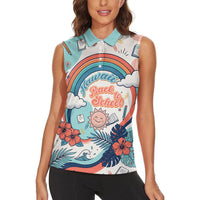 Personalized Hawaii Back To School Women Sleeveless Polo Shirt Retro Rainbow Sun with Tropical Hibiscus Flowers TS04 - Polynesian Pride