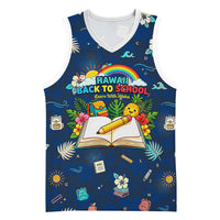 Personalized Hawaii Back To School Aloha Learning Basketball Jersey Retro Rainbow open Notebook with Pineapple and Hibiscus Flowers TS04 Unisex Blue - Polynesian Pride