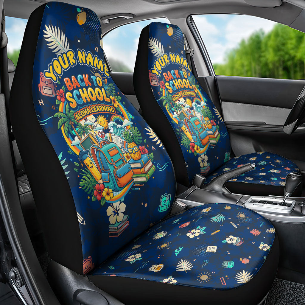 Personalized Hawaii Back To School Aloha Learning Car Seat Cover Retro Rainbow open Notebook with Pineapple and Hibiscus Flowers TS04 - Polynesian Pride