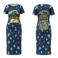 Personalized Hawaii Back To School Aloha Learning Couples Matching Short Sleeve Bodycon Dress and Long Sleeve Button Shirt Retro Rainbow open Notebook with Pineapple and Hibiscus Flowers TS04 - Polynesian Pride