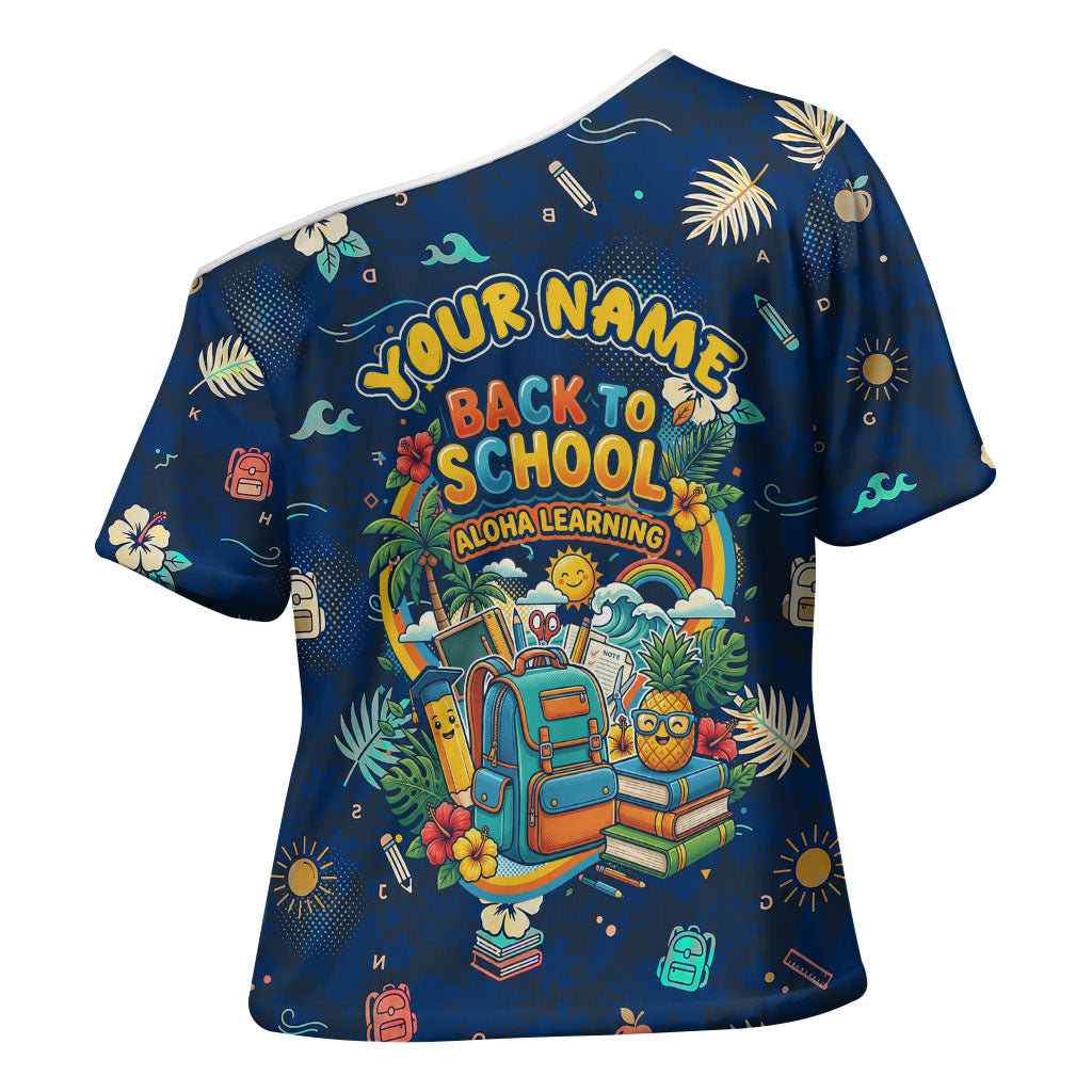 Personalized Hawaii Back To School Aloha Learning Cross Shoulder Shirt Retro Rainbow open Notebook with Pineapple and Hibiscus Flowers TS04 - Polynesian Pride