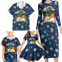 Personalized Hawaii Back To School Aloha Learning Family Matching Long Sleeve Bodycon Dress and Hawaiian Shirt Retro Rainbow open Notebook with Pineapple and Hibiscus Flowers TS04 - Polynesian Pride