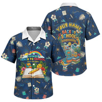 Personalized Hawaii Back To School Aloha Learning Family Matching Long Sleeve Bodycon Dress and Hawaiian Shirt Retro Rainbow open Notebook with Pineapple and Hibiscus Flowers TS04 Son's Shirt Blue - Polynesian Pride