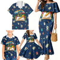 Personalized Hawaii Back To School Aloha Learning Family Matching Mermaid Dress and Hawaiian Shirt Retro Rainbow open Notebook with Pineapple and Hibiscus Flowers TS04 - Polynesian Pride
