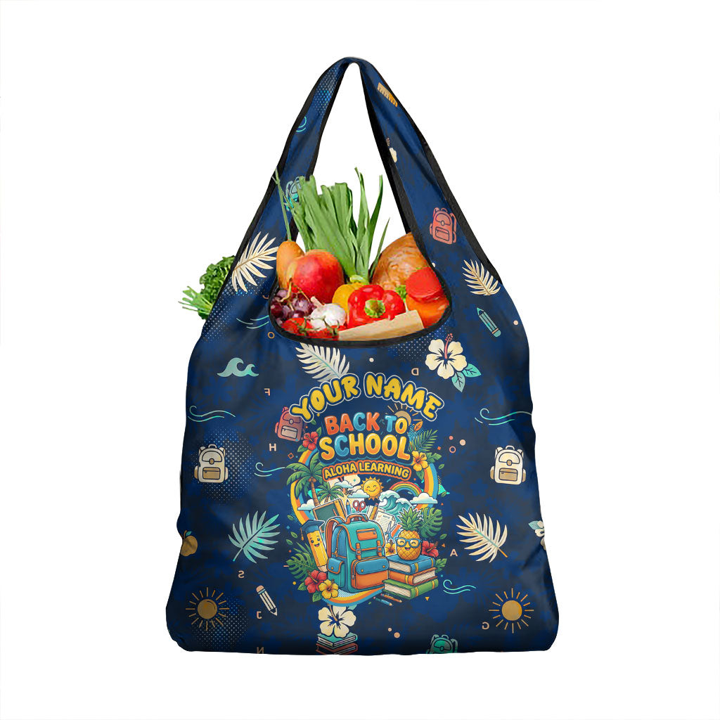 Personalized Hawaii Back To School Aloha Learning Grocery Bag Retro Rainbow open Notebook with Pineapple and Hibiscus Flowers TS04 1-pack One Size Blue - Polynesian Pride
