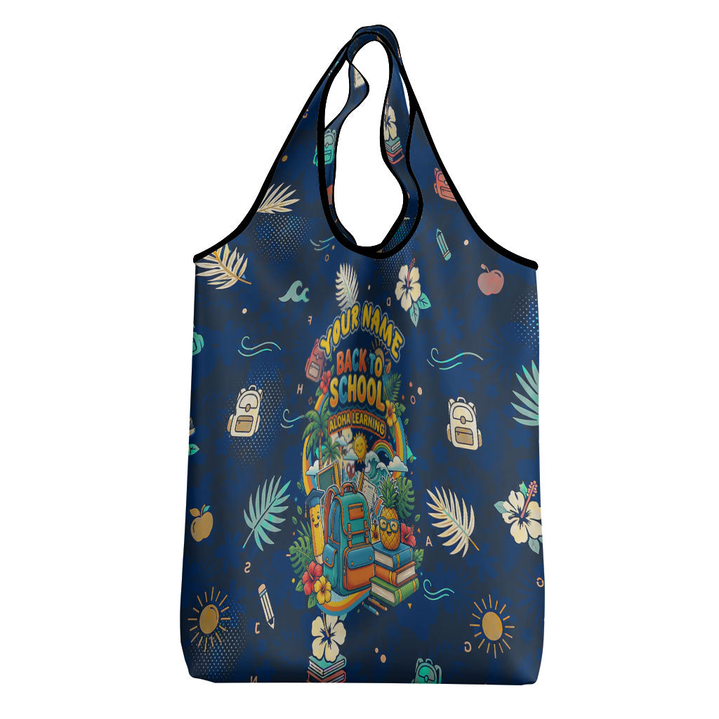 Personalized Hawaii Back To School Aloha Learning Grocery Bag Retro Rainbow open Notebook with Pineapple and Hibiscus Flowers TS04 - Polynesian Pride