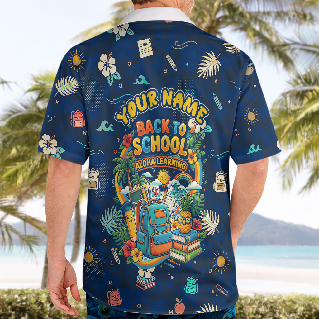 Personalized Hawaii Back To School Aloha Learning Hawaiian Shirt Retro Rainbow open Notebook with Pineapple and Hibiscus Flowers TS04 - Polynesian Pride