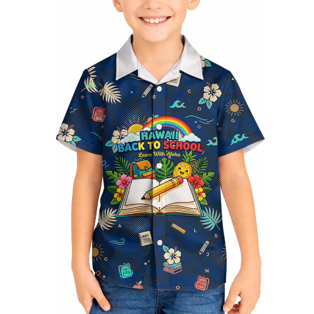 Personalized Hawaii Back To School Aloha Learning Hawaiian Shirt Retro Rainbow open Notebook with Pineapple and Hibiscus Flowers TS04 - Polynesian Pride
