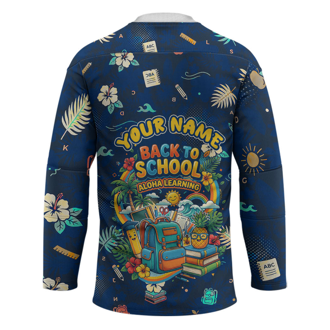 Personalized Hawaii Back To School Aloha Learning Hockey Jersey Retro Rainbow open Notebook with Pineapple and Hibiscus Flowers TS04 - Polynesian Pride