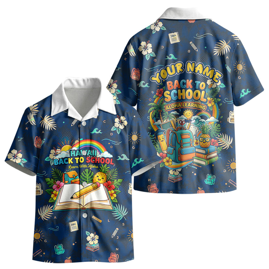 Personalized Hawaii Back To School Aloha Learning Kid Hawaiian Shirt Retro Rainbow open Notebook with Pineapple and Hibiscus Flowers TS04 - Polynesian Pride
