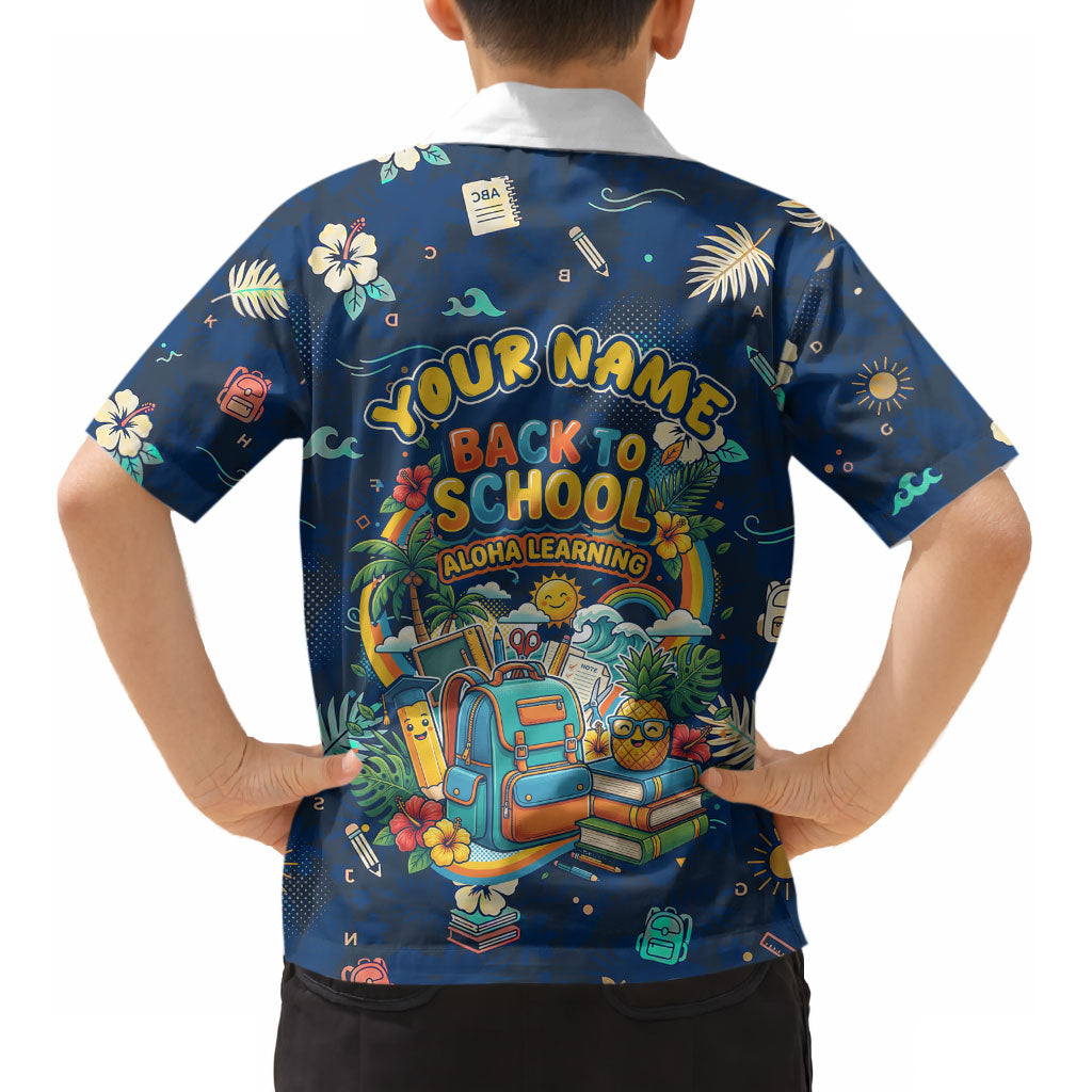 Personalized Hawaii Back To School Aloha Learning Kid Hawaiian Shirt Retro Rainbow open Notebook with Pineapple and Hibiscus Flowers TS04 - Polynesian Pride