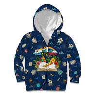 Personalized Hawaii Back To School Aloha Learning Kid Hoodie Retro Rainbow open Notebook with Pineapple and Hibiscus Flowers TS04 Zip Hoodie Blue - Polynesian Pride