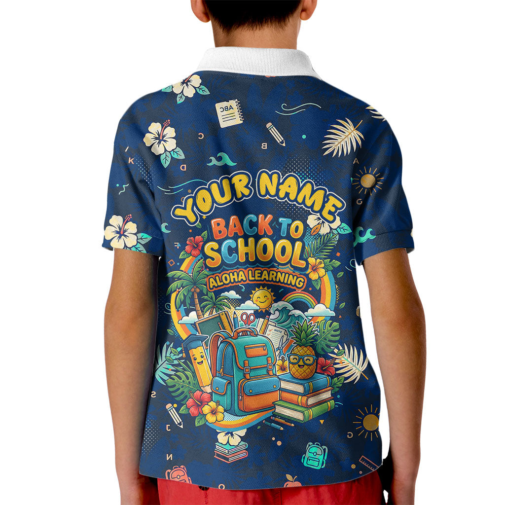 Personalized Hawaii Back To School Aloha Learning Kid Polo Shirt Retro Rainbow open Notebook with Pineapple and Hibiscus Flowers TS04 - Polynesian Pride