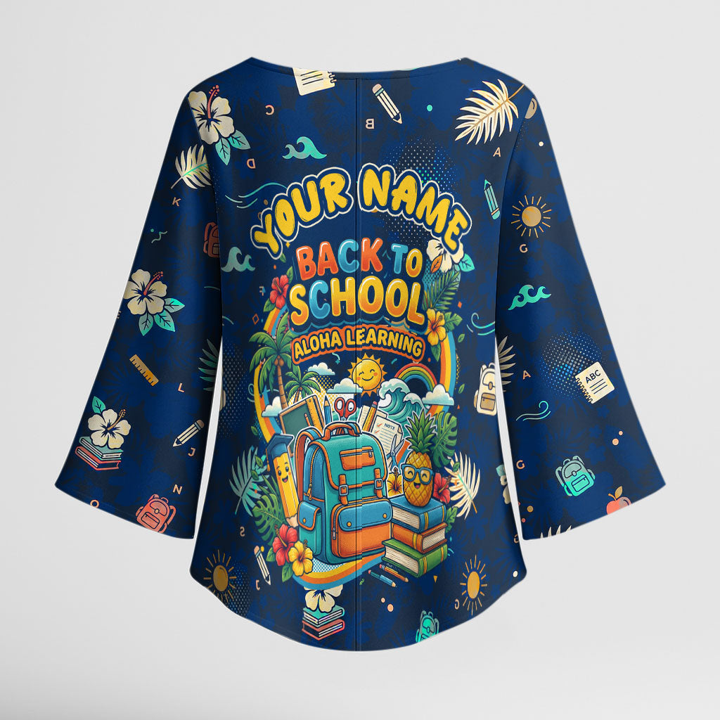 Personalized Hawaii Back To School Aloha Learning Kimono Sleeve Blouse Retro Rainbow open Notebook with Pineapple and Hibiscus Flowers TS04 - Polynesian Pride