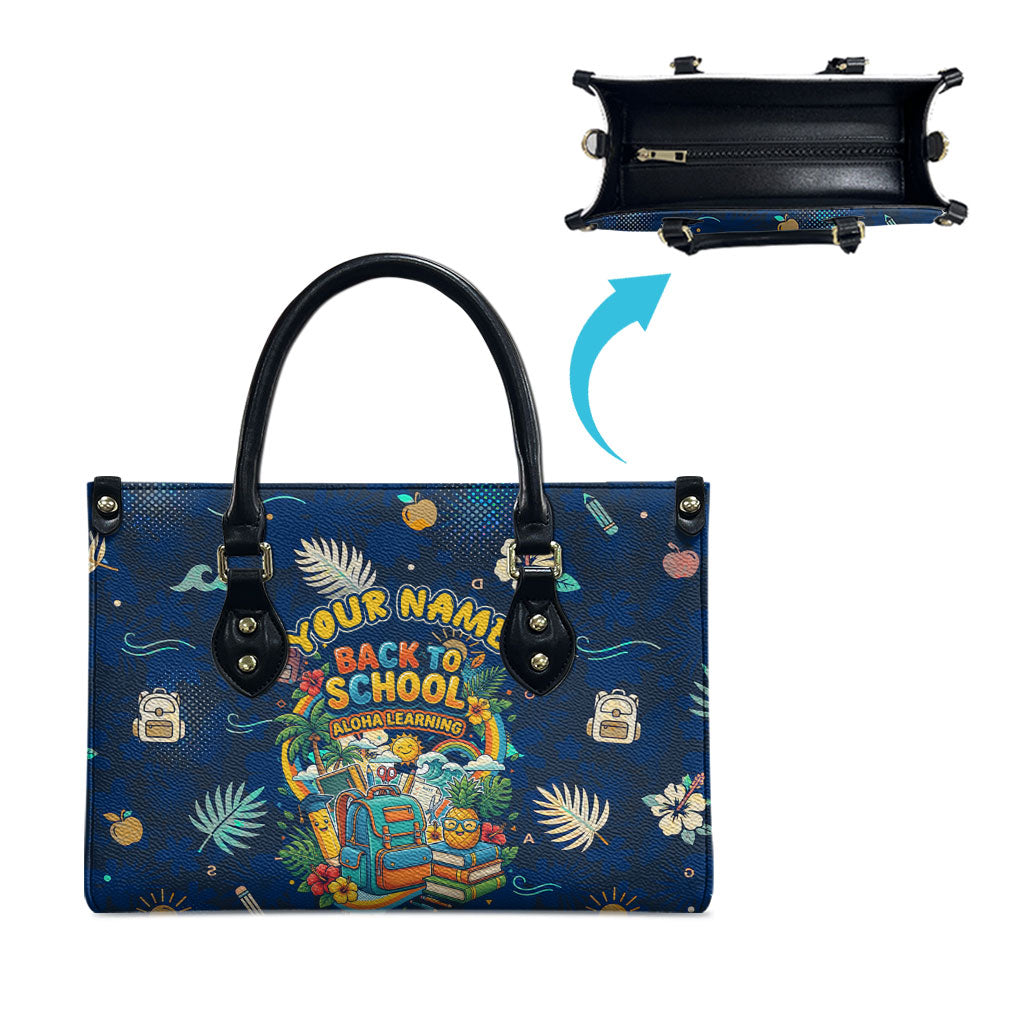 Personalized Hawaii Back To School Aloha Learning Leather Bag Retro Rainbow open Notebook with Pineapple and Hibiscus Flowers TS04 - Polynesian Pride