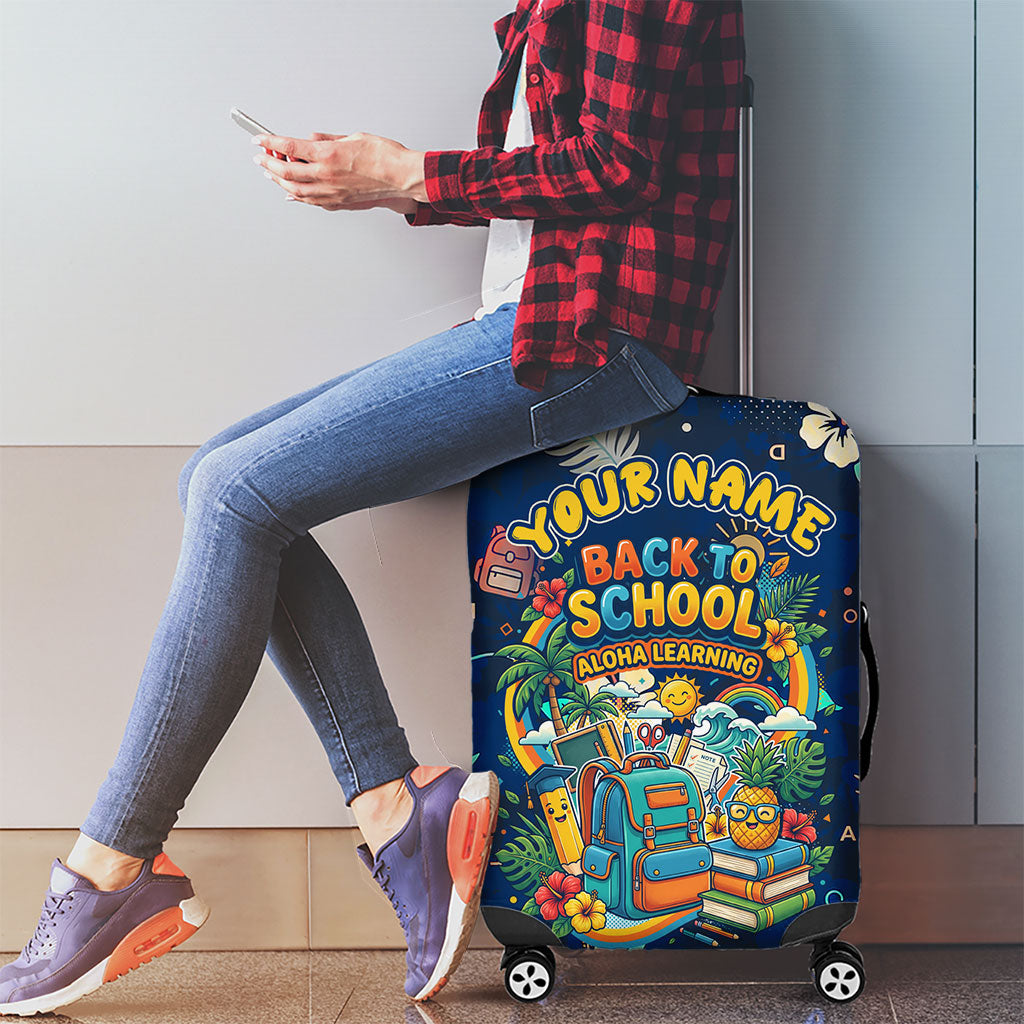 Personalized Hawaii Back To School Aloha Learning Luggage Cover Retro Rainbow open Notebook with Pineapple and Hibiscus Flowers TS04 - Polynesian Pride