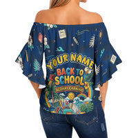Personalized Hawaii Back To School Aloha Learning Off Shoulder Wrap Waist Top Retro Rainbow open Notebook with Pineapple and Hibiscus Flowers TS04 - Polynesian Pride