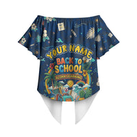 Personalized Hawaii Back To School Aloha Learning Off Shoulder Wrap Waist Top Retro Rainbow open Notebook with Pineapple and Hibiscus Flowers TS04 - Polynesian Pride