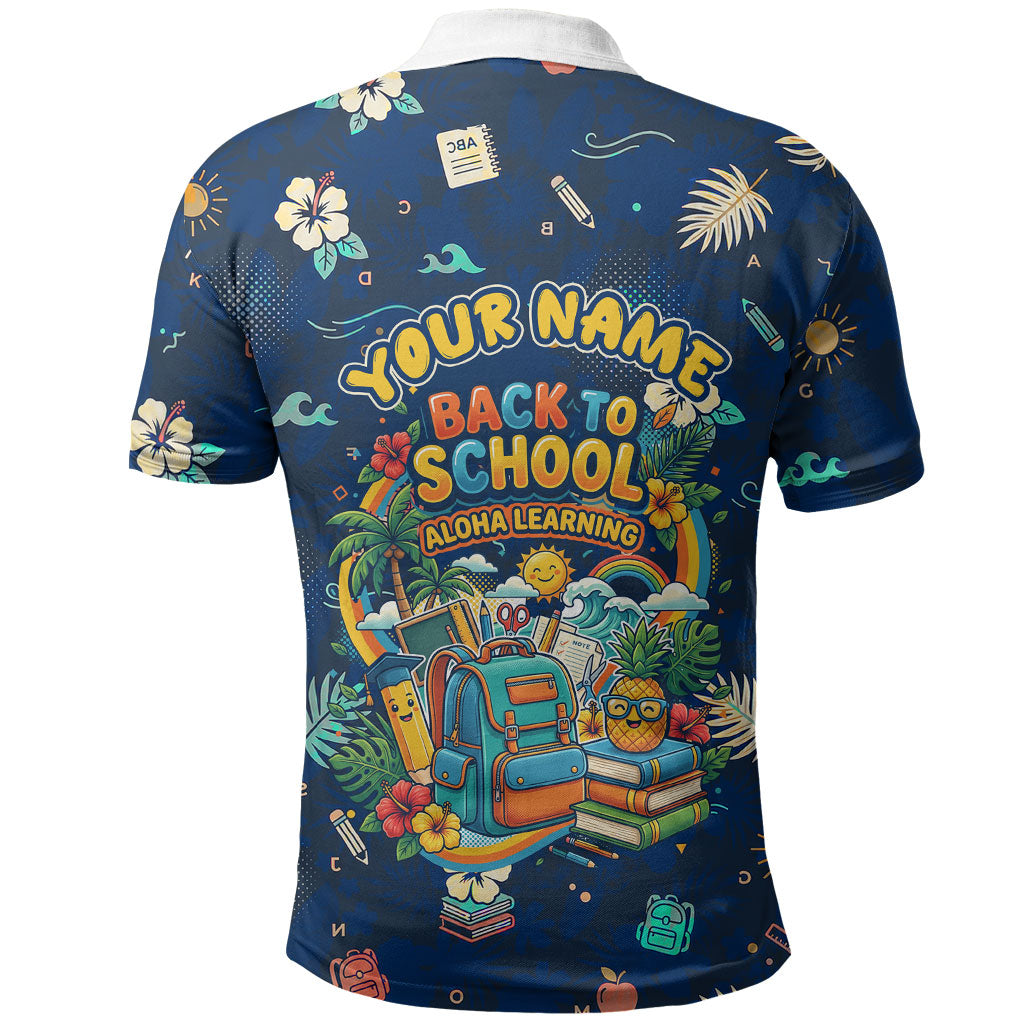 Personalized Hawaii Back To School Aloha Learning Polo Shirt Retro Rainbow open Notebook with Pineapple and Hibiscus Flowers TS04 - Polynesian Pride