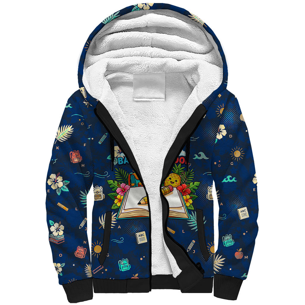 Personalized Hawaii Back To School Aloha Learning Sherpa Hoodie Retro Rainbow open Notebook with Pineapple and Hibiscus Flowers TS04 Unisex Blue - Polynesian Pride