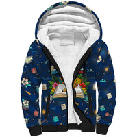 Personalized Hawaii Back To School Aloha Learning Sherpa Hoodie Retro Rainbow open Notebook with Pineapple and Hibiscus Flowers TS04 Unisex Blue - Polynesian Pride