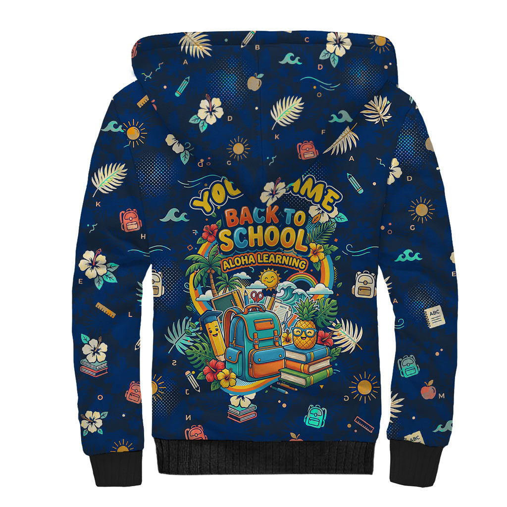 Personalized Hawaii Back To School Aloha Learning Sherpa Hoodie Retro Rainbow open Notebook with Pineapple and Hibiscus Flowers TS04 - Polynesian Pride