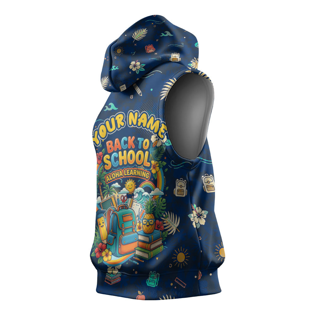 Personalized Hawaii Back To School Aloha Learning Sleeveless Hoodie Retro Rainbow open Notebook with Pineapple and Hibiscus Flowers TS04 - Polynesian Pride