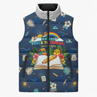 Personalized Hawaii Back To School Aloha Learning Sleeveless Puffer Jacket Retro Rainbow open Notebook with Pineapple and Hibiscus Flowers TS04 Unisex Blue - Polynesian Pride