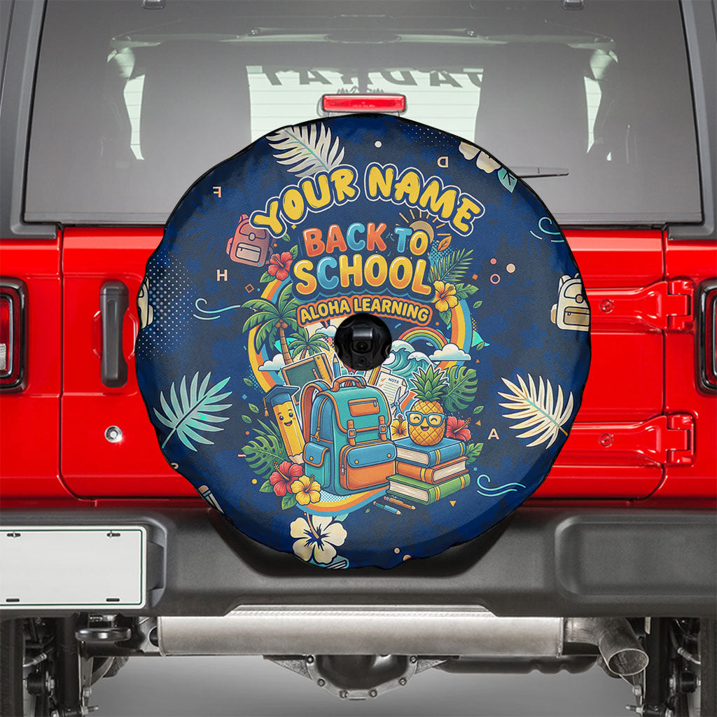Personalized Hawaii Back To School Aloha Learning Spare Tire Cover Retro Rainbow open Notebook with Pineapple and Hibiscus Flowers TS04 - Polynesian Pride