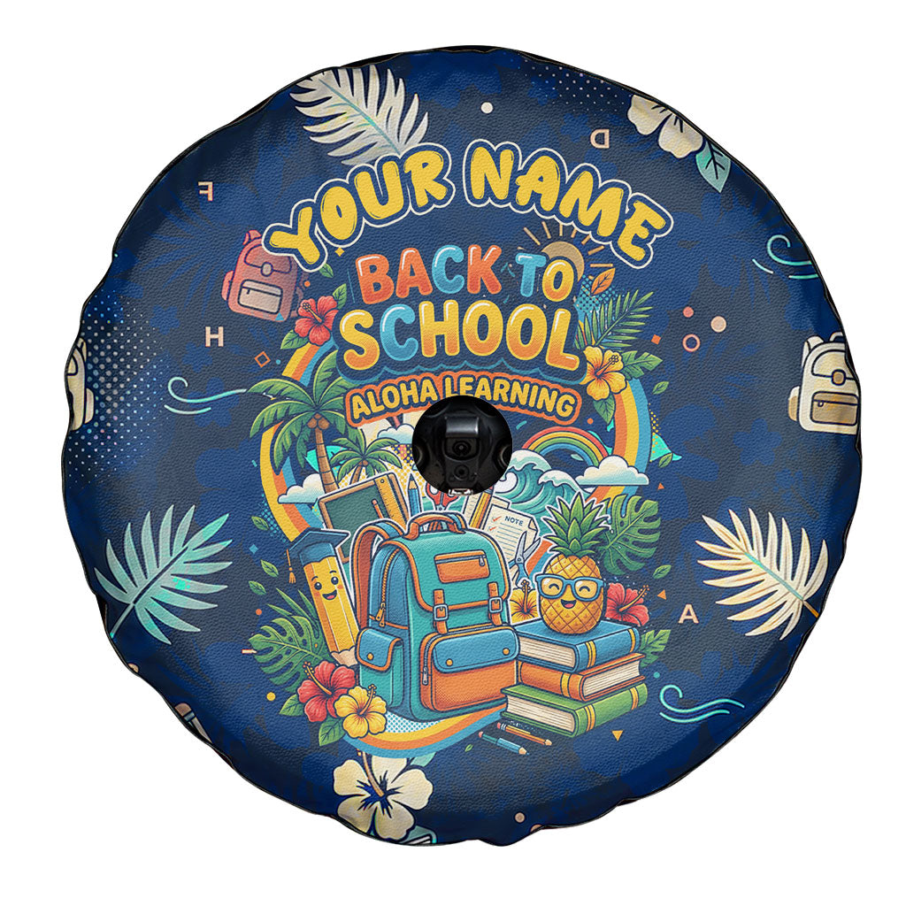 Personalized Hawaii Back To School Aloha Learning Spare Tire Cover Retro Rainbow open Notebook with Pineapple and Hibiscus Flowers TS04 - Polynesian Pride