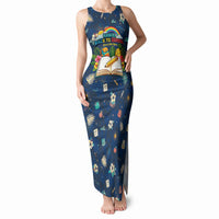 Personalized Hawaii Back To School Aloha Learning Tank Maxi Dress Retro Rainbow open Notebook with Pineapple and Hibiscus Flowers TS04 Women Blue - Polynesian Pride