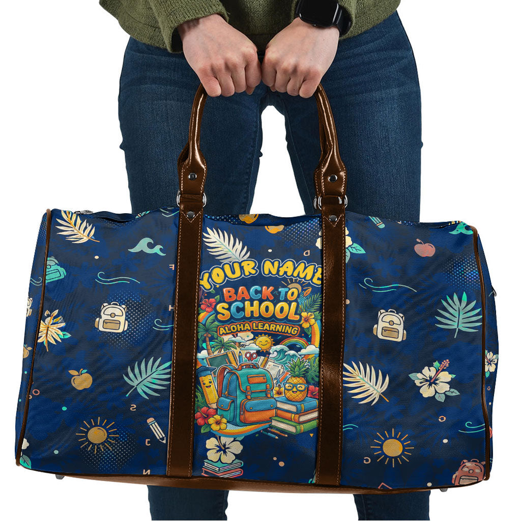 Personalized Hawaii Back To School Aloha Learning Travel Bag Retro Rainbow open Notebook with Pineapple and Hibiscus Flowers TS04 Blue - Polynesian Pride