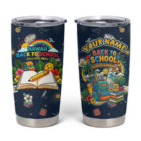 Personalized Hawaii Back To School Aloha Learning Tumbler Cup Retro Rainbow open Notebook with Pineapple and Hibiscus Flowers TS04 Blue - Polynesian Pride