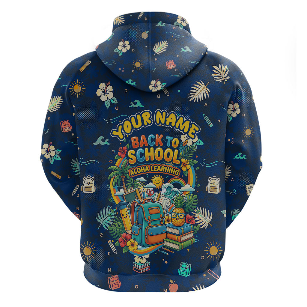 Personalized Hawaii Back To School Aloha Learning Zip Hoodie Retro Rainbow open Notebook with Pineapple and Hibiscus Flowers TS04 - Polynesian Pride