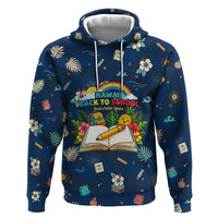 Personalized Hawaii Back To School Aloha Learning Zip Hoodie Retro Rainbow open Notebook with Pineapple and Hibiscus Flowers TS04 Pullover Hoodie Blue - Polynesian Pride