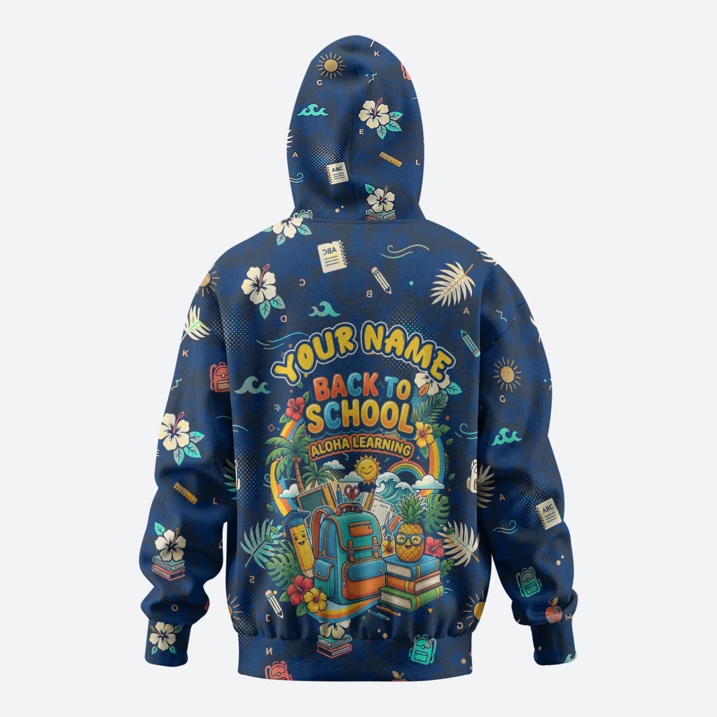 Personalized Hawaii Back To School Aloha Learning Zip Hoodie Retro Rainbow open Notebook with Pineapple and Hibiscus Flowers TS04 - Polynesian Pride