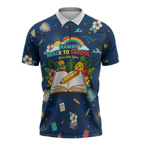 Personalized Hawaii Back To School Aloha Learning Zipper Polo Shirt Retro Rainbow open Notebook with Pineapple and Hibiscus Flowers TS04 Blue - Polynesian Pride