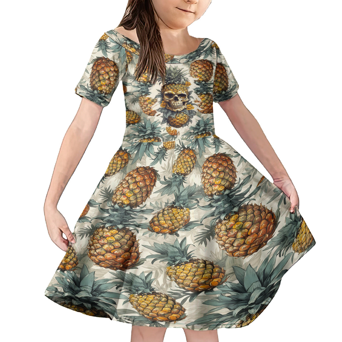 Pineapple Skull Kid Short Sleeve Dress Summer Paradise TS04 - Polynesian Pride