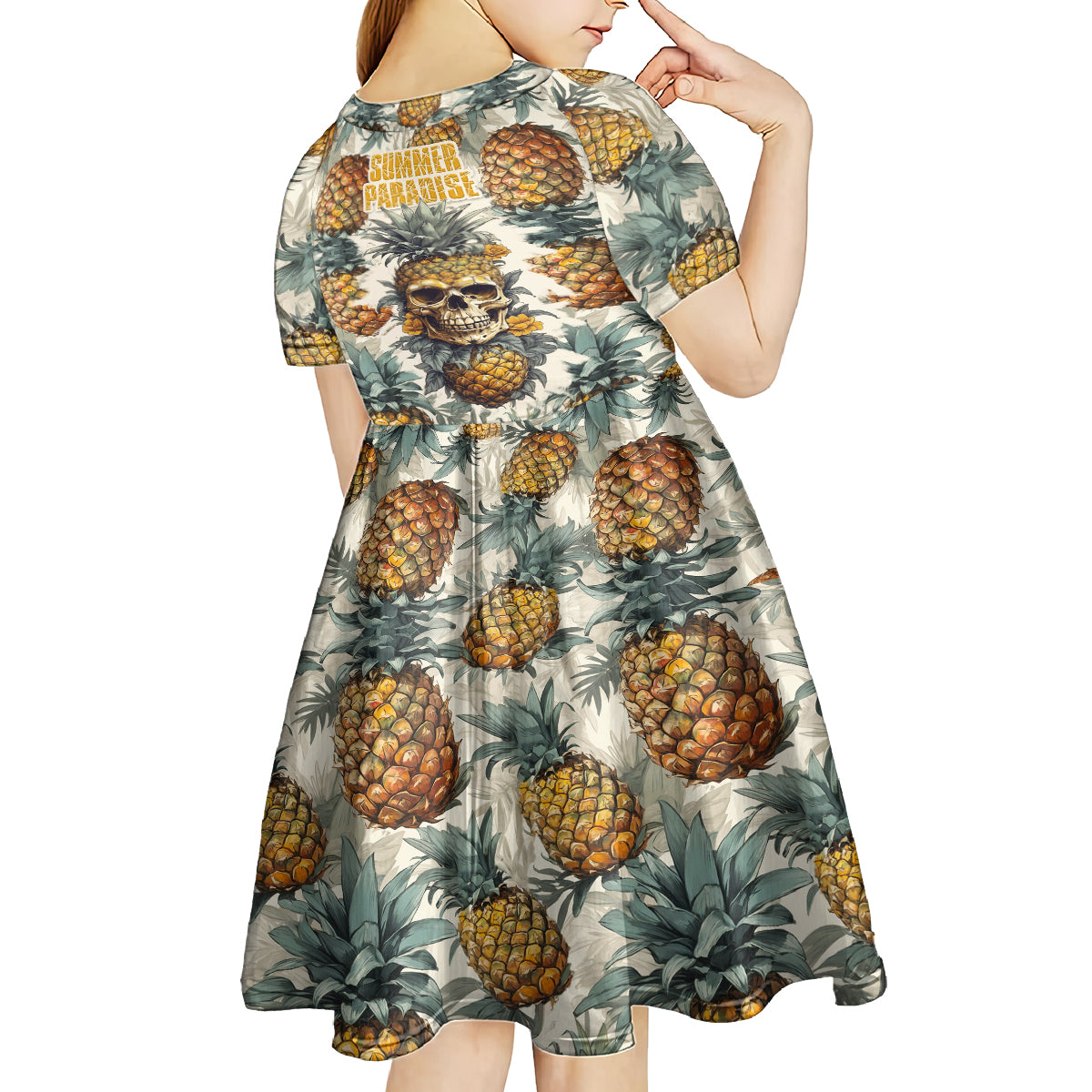 Pineapple Skull Kid Short Sleeve Dress Summer Paradise TS04 - Polynesian Pride