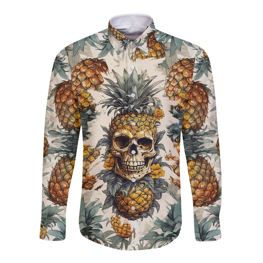 Pineapple Skull Long Sleeve Button Shirt Summer Paradise TS04 - Polynesian Pride