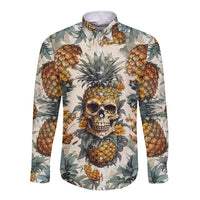 Pineapple Skull Long Sleeve Button Shirt Summer Paradise TS04 - Polynesian Pride