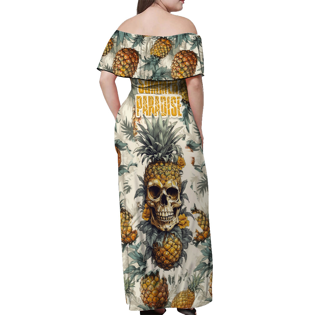 Pineapple Skull Off Shoulder Maxi Dress Summer Paradise TS04 Women Multicolor - Polynesian Pride