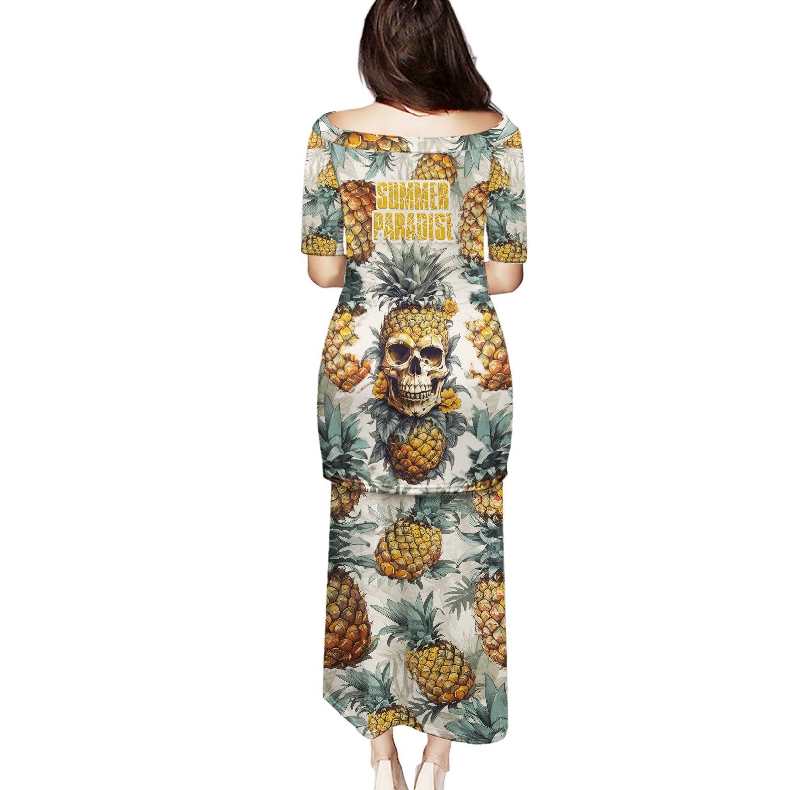 Pineapple Skull Puletasi Summer Paradise TS04 Long Dress Multicolor - Polynesian Pride