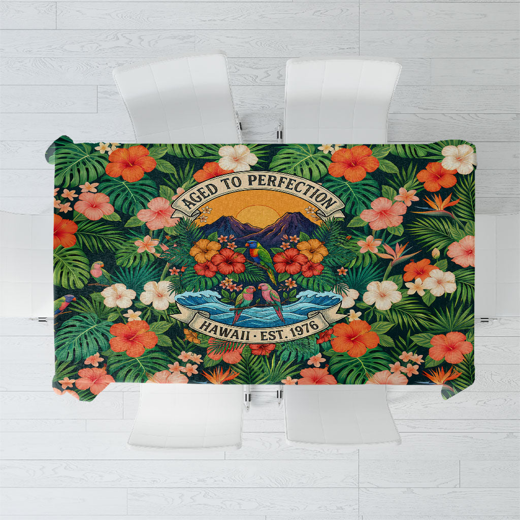 Hawaii 50th Birthday Tablecloth Tropical Vintage Floral Hibiscus Parrot Island Sunset Art TS04 Green Pink - Polynesian Pride