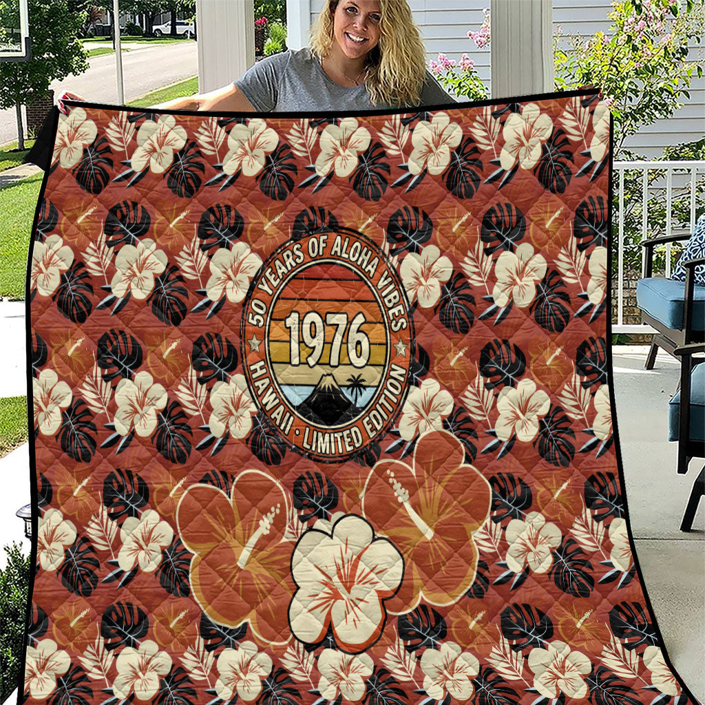 Hawaii 50th Birthday Quilt Vintage 1976 Limited Edition Floral Surfboard Aloha Vibes TS04 Orange Brown - Polynesian Pride