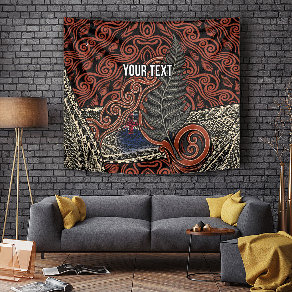 Personalised New Zealand 50th Birthday Tapestry Aotearoa Tribal Pattern Silver Fern Flag TS04 Red Black - Polynesian Pride